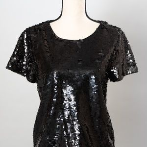 Black sequin top J Crew short sleeve S